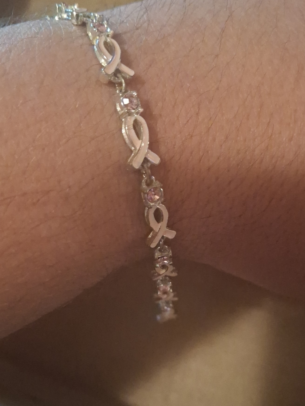 Silver-tone Pink Ribbon Link Bracelet Cancer Awareness October Survivor Fighter